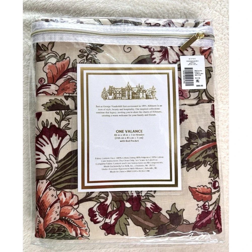Biltmore Rosarian Floral Burgundy Green Dusty Rose Valances 86